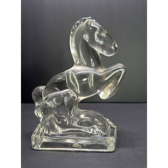Vintage L.E. Smith Glass Rearing Horse Bookends Heavy Clear Figurine 7" Tall MCM - Picture 4 of 9